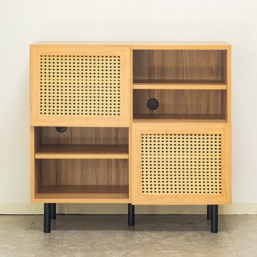 ナチュラルなラタン風素材が特徴のキャビネット＜90キャビネット　マルシェ＞ - 画像 (5)