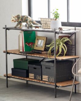 ヴィンテージ風質感のアイアン×天然木シェルフ<トリニティ>