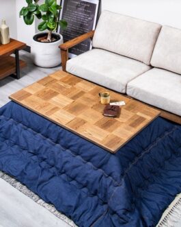 オーク突板 ブロック調天板のヴィンテージ風コタツ 120/135幅 4人用 継脚1段付き<チェスター>