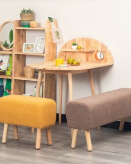 もこもこ生地のラバーウッド無垢材ベンチ ＜組立家具/NATURAL SIGNATURE　ベンチ　グレージュ1114＞