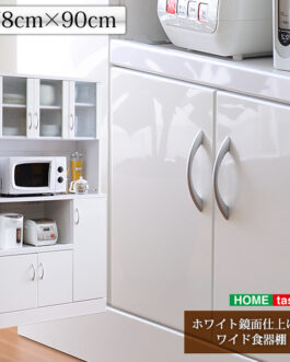 ホワイト鏡面仕上げのワイド食器棚【-NewMilano-ニューミラノ】（180cm×90cmサイズ）