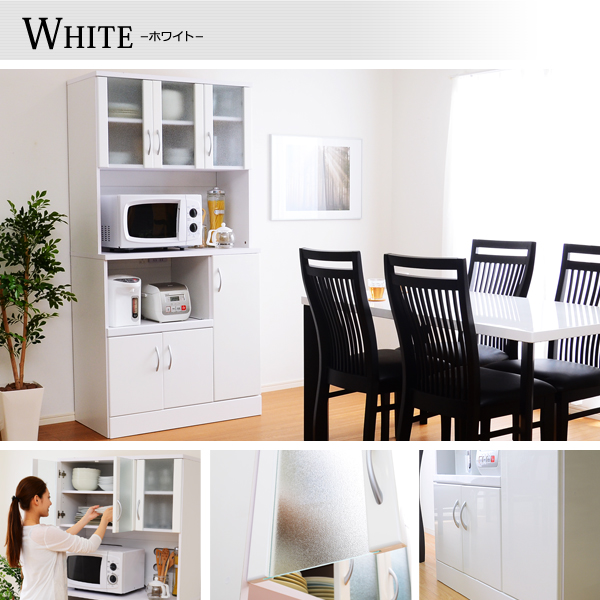 ホワイト鏡面仕上げのワイド食器棚【-NewMilano-ニューミラノ】(180cm×90cmサイズ) - 画像 (3)