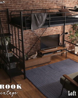 階段付きヴィンテージロフトベッド【BROOK】