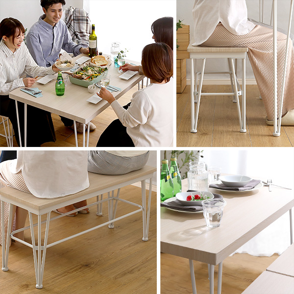 さわやかなダイニング4点セット【テーブル+椅子2脚+ベンチ1脚】 - 画像 (5)