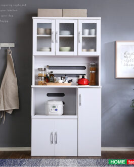 ホワイト食器棚【パスタキッチンボード】（幅90cm×高さ180cmタイプ）