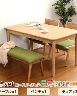 ダイニング4点セット（テーブル+チェア2脚+ベンチ）ナチュラルロータイプ　木製アッシュ材｜Risum-リスム-