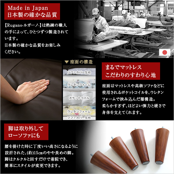 1人掛ソファ(PVCレザー)14段階リクライニング、フロアソファ、カウチソファに 日本製|Rugano-ルガーノ- - 画像 (6)