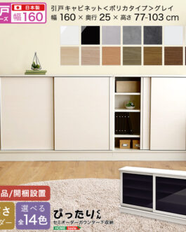 【引戸シリーズ】セミオーダーカウンター下収納ぴったりくん キャビネット(ポリカタイプ グレイ) 幅160cm×奥行25cm