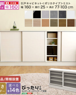 【引戸シリーズ】セミオーダーカウンター下収納ぴったりくん キャビネット(ポリカタイプ ミスト) 幅160cm×奥行25cm