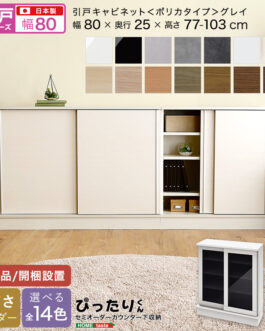 【引戸シリーズ】セミオーダーカウンター下収納ぴったりくん キャビネット(ポリカタイプ グレイ) 幅80cm×奥行25cm