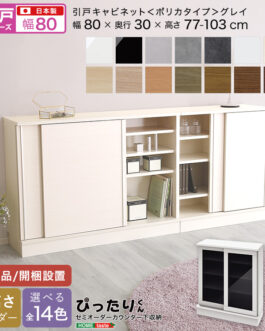 【引戸シリーズ】セミオーダーカウンター下収納ぴったりくん キャビネット(ポリカタイプ グレイ) 幅80cm×奥行30cm