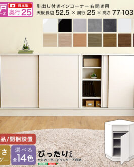 【引戸シリーズ】セミオーダーカウンター下収納ぴったりくん 引出し付きインコーナー右開き 奥行25cm