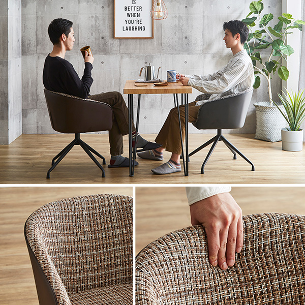 回転式ファブリックダイニングチェア2脚 75㎝幅テーブル 3点セット 【Cyril×Umbure】 - 画像 (9)