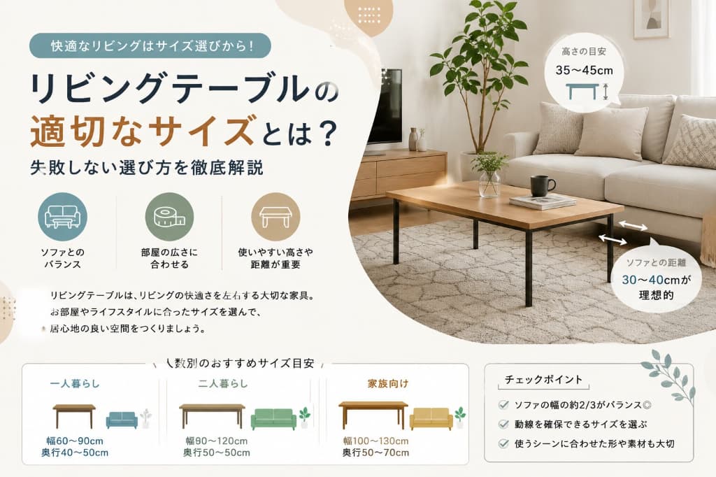 あなたが現在見ているのは リビングテーブルの適切なサイズとは？失敗しない選び方を徹底解説