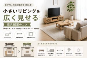 投稿についてもっと詳しく 小さいリビングを広く見せる家具配置術｜狭い部屋でも快適に暮らすコツ