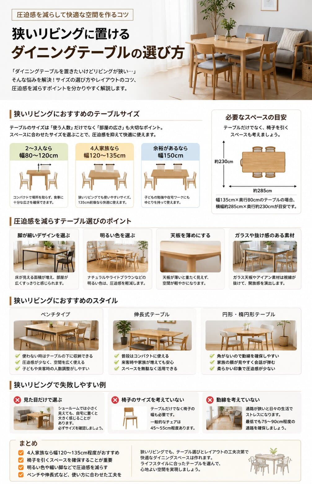 あなたが現在見ているのは 狭いリビングに置けるダイニングテーブルの選び方｜圧迫感を減らして快適な空間を作るコツ