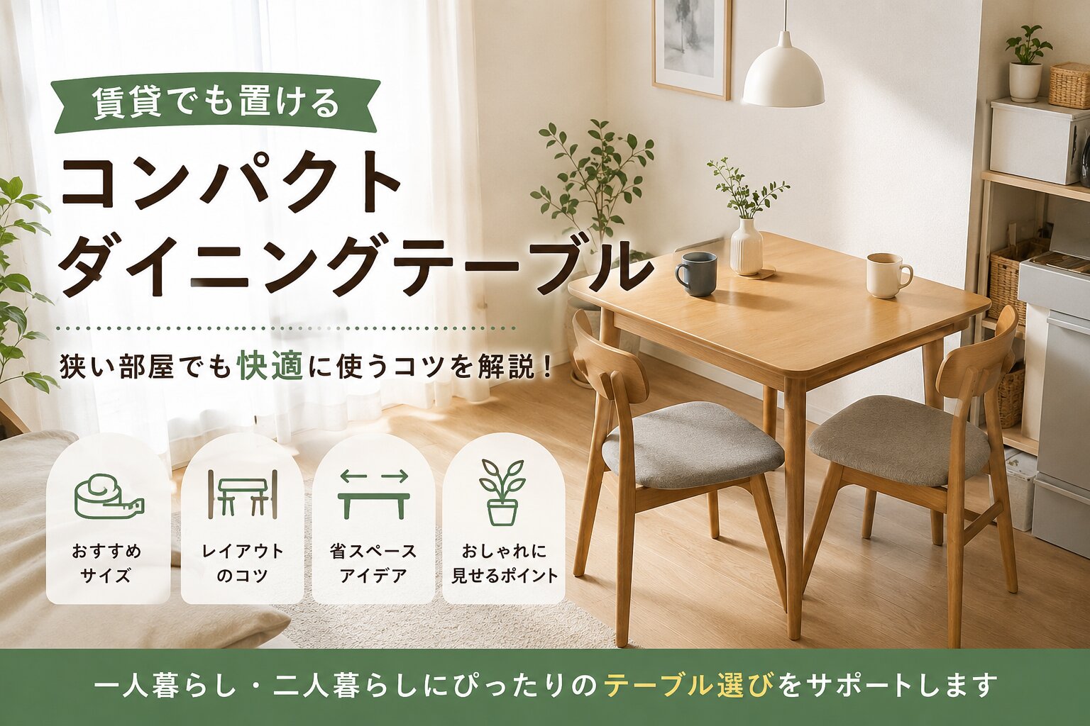 あなたが現在見ているのは 賃貸でも置けるコンパクトダイニングテーブルの選び方｜狭い部屋でも快適に使うコツ