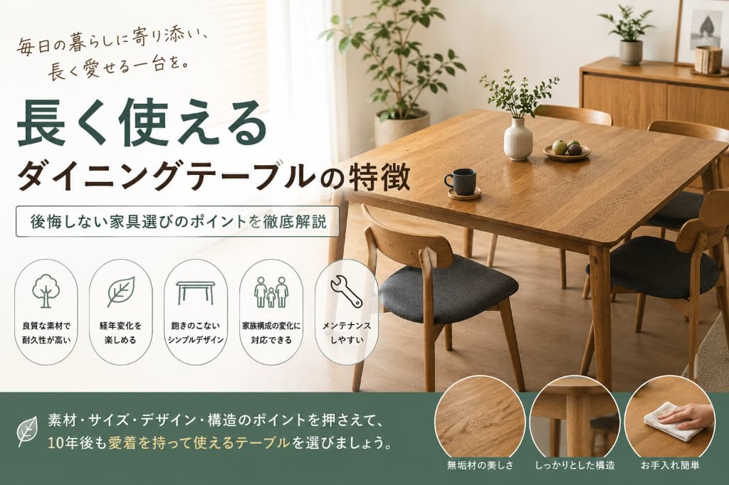 あなたが現在見ているのは 長く使えるダイニングテーブルの特徴とは？後悔しない家具選びのポイントを徹底解説
